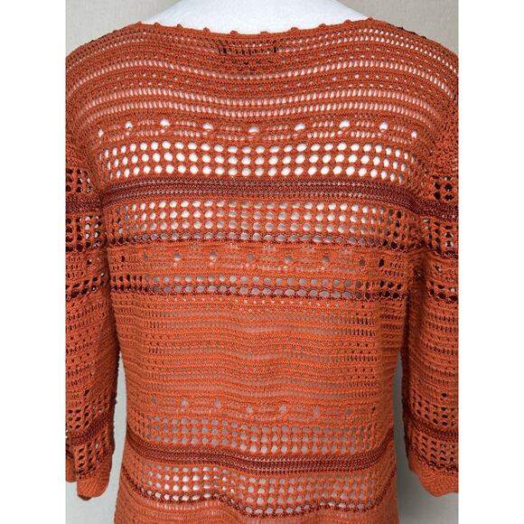 Premise Women’s Open Knit Sweater Tunic Cover Up Orange Rust Sz L Boho Hippie - Picture 9 of 16